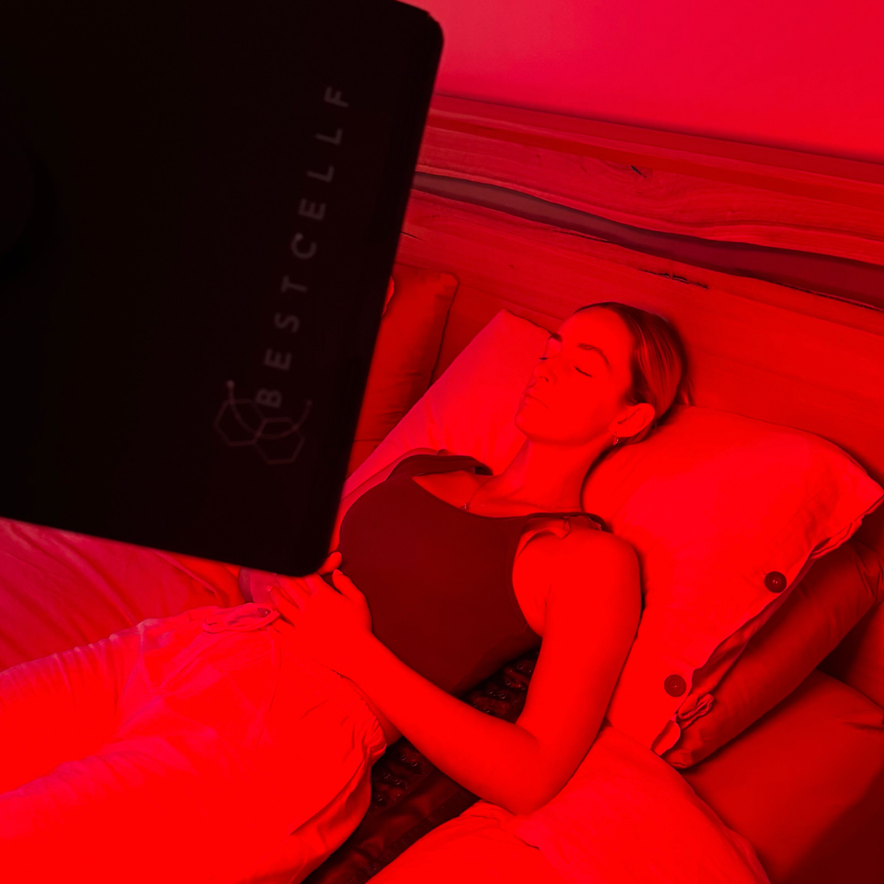 Lily using lamp in bedroom