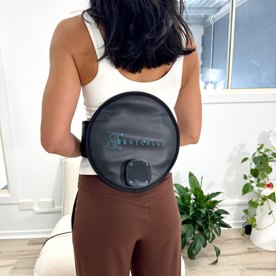 Steph using the BEST CELLF PEMF Belt for back pain