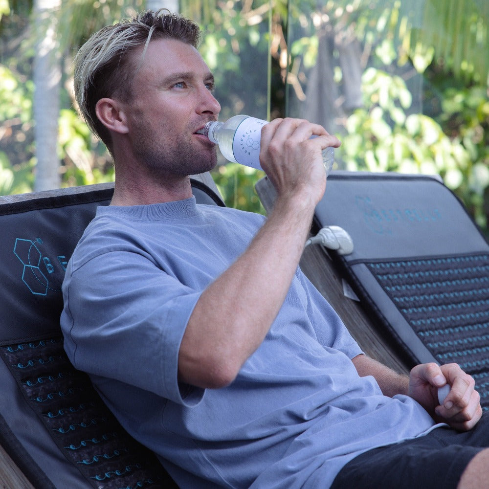 Shaun relaxing on BEST CELLF full-body mat